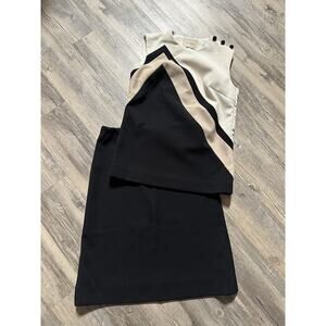 Vtg Skirt Suit 60s 70s Black Beige Professional Prop Mod GoGo Nardis Polyester